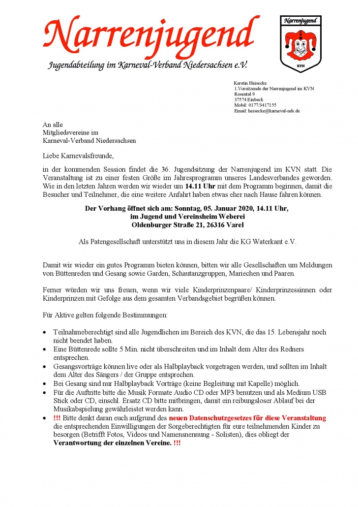 36 Jugendsitzung Der Kvn Jugend Karneval Verband Niedersachsen