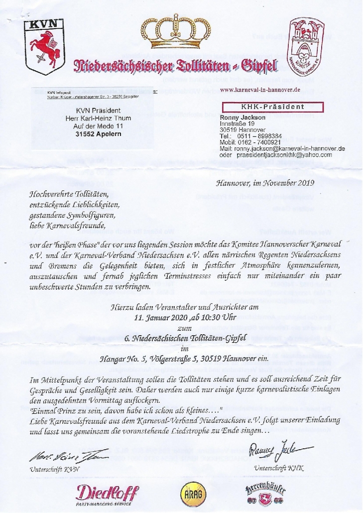 6 Niedersachsicher Tollitatengipfel Karneval Verband Niedersachsen